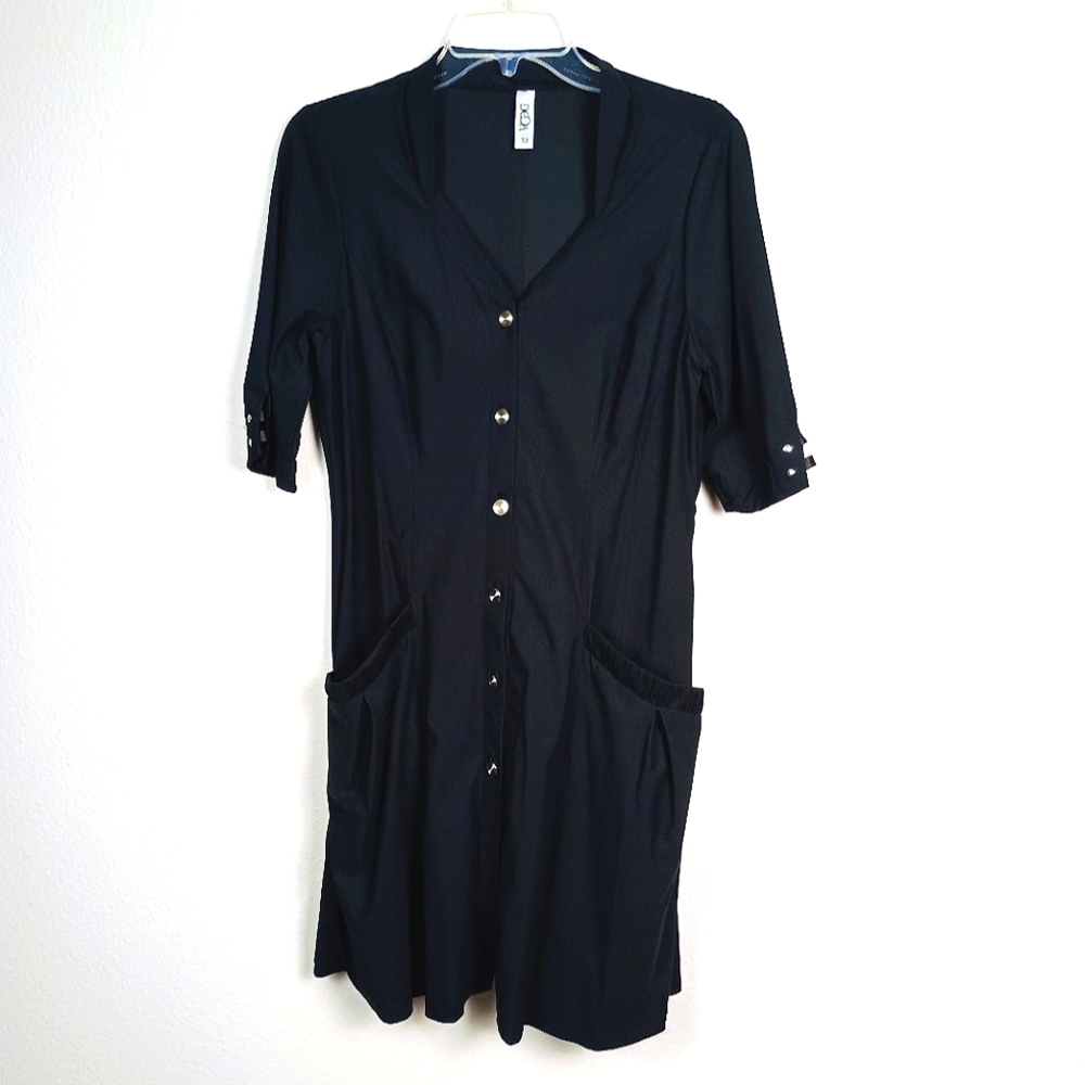 Deca 3/4 Sleeves Buttoned Mini Black Dress With Pockets - Size 6-8 Or T3
